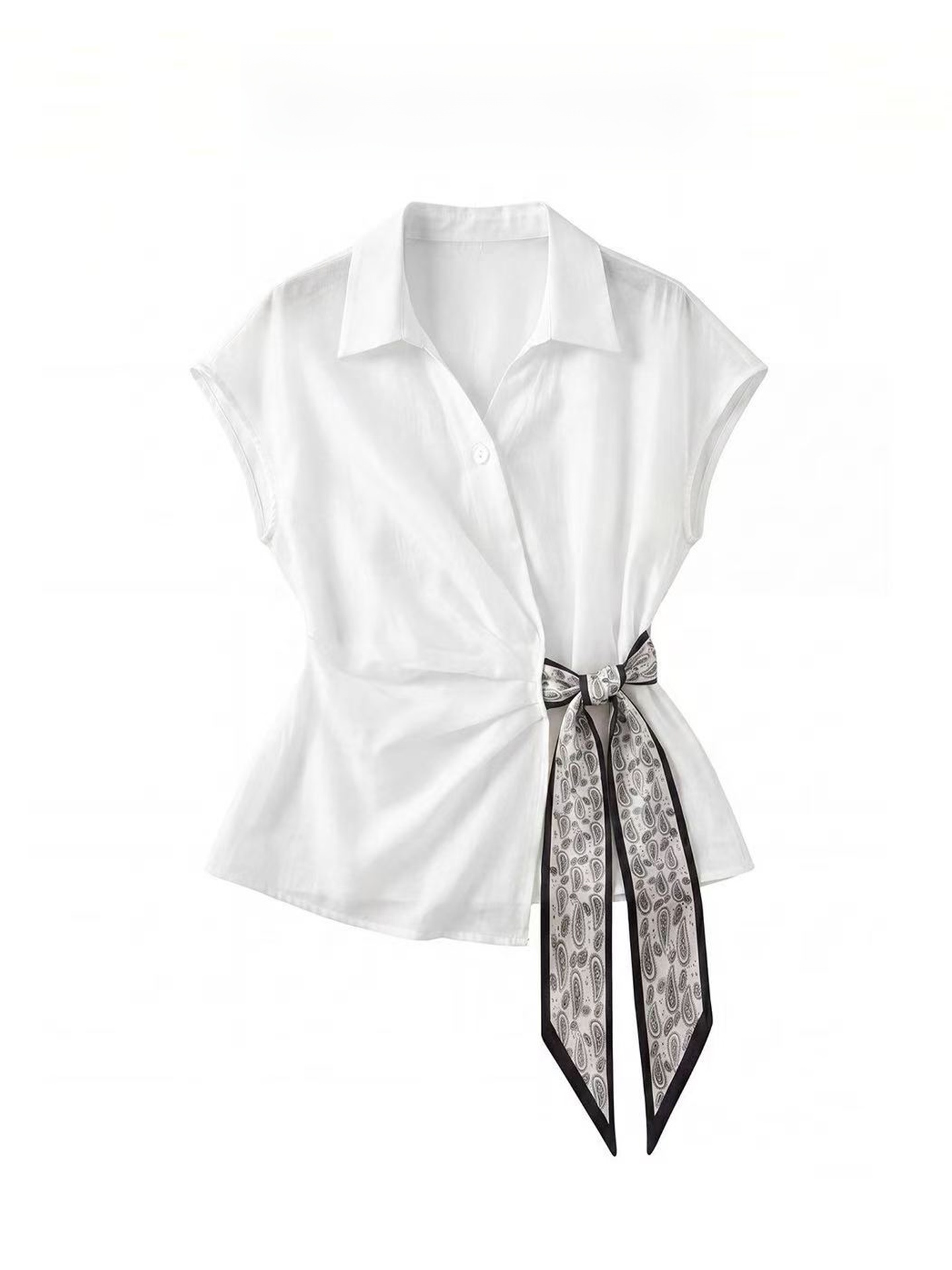 Corset Waist Cinch - Elegantes weißes Kurzarmhemd für Damen mit